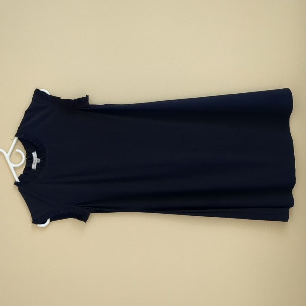 Small Annalee + Hope Navy Blue Dress Stretchy Pleated Neck And Arms